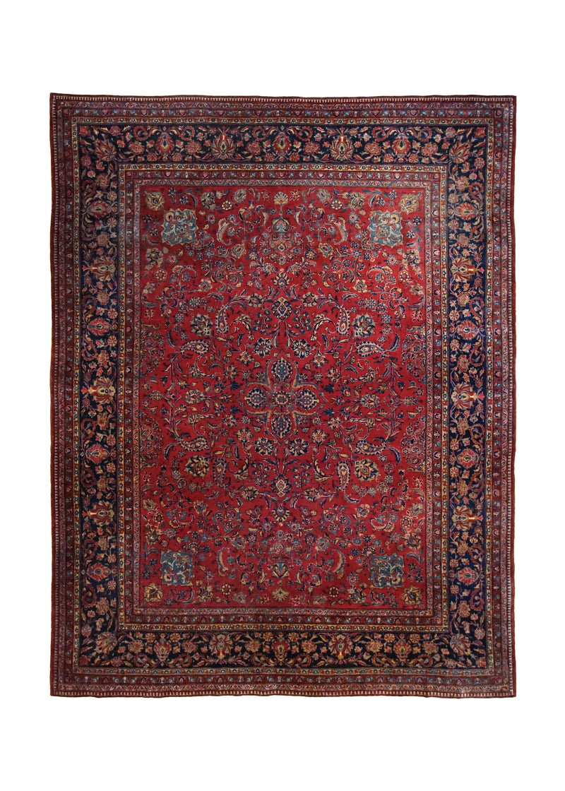 A34512 Persian Rug Kashan Handmade Area Antique Traditional 7'12'' x 10'8'' -8x11- Red Floral Design