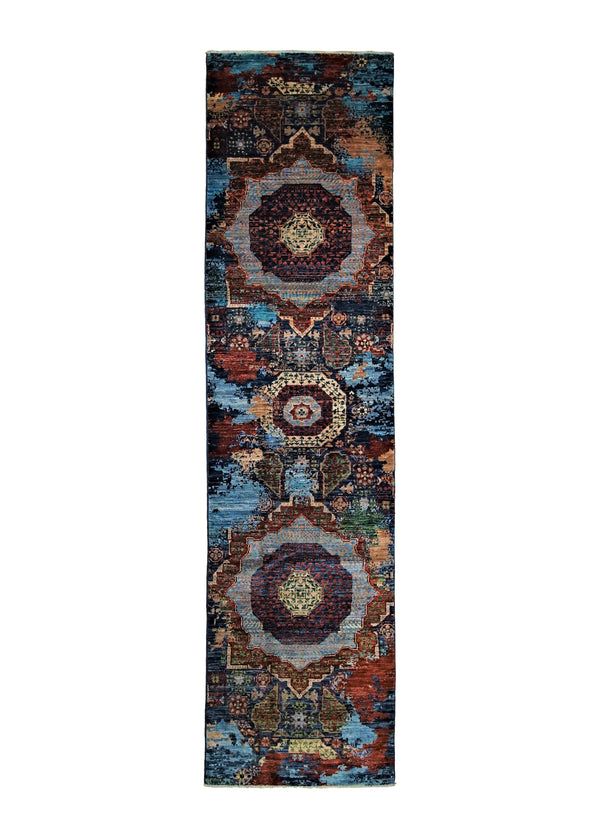 A34519 Oriental Rug Pakistani Handmade Runner Transitional 2'6'' x 9'8'' -3x10- Blue Erased Mamluk Design