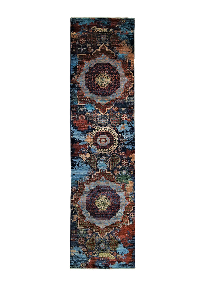 A34519 Oriental Rug Pakistani Handmade Runner Transitional 2'6'' x 9'8'' -3x10- Blue Erased Mamluk Design