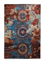 A34522 Oriental Rug Pakistani Handmade Area Transitional 3'11'' x 5'10'' -4x6- Blue Red Erased Mamluk Design