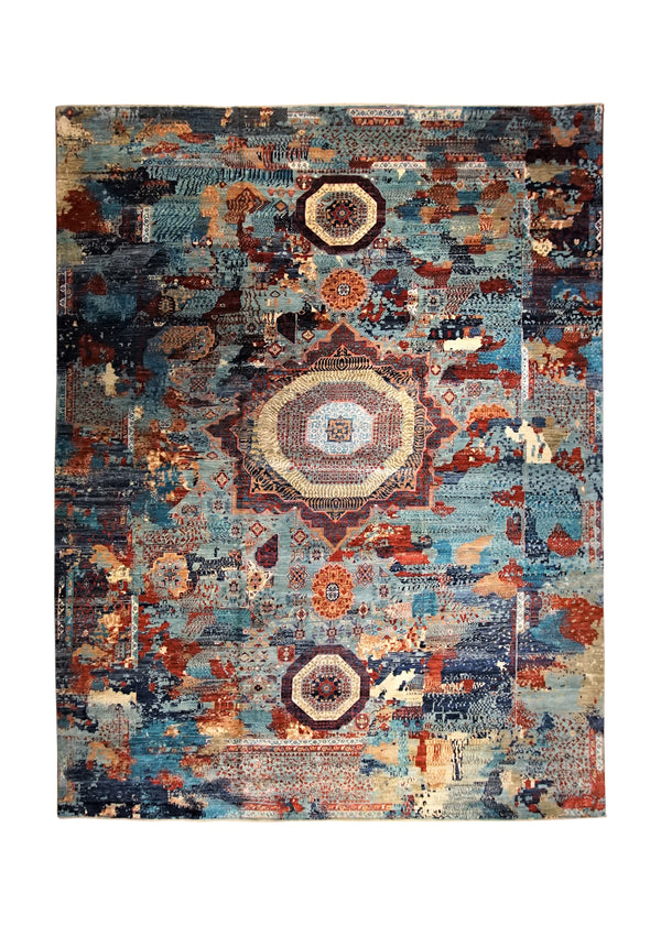 A34524 Oriental Rug Pakistani Handmade Area Transitional 10'2'' x 13'5'' -10x13- Red Blue Erased Mamluk Design