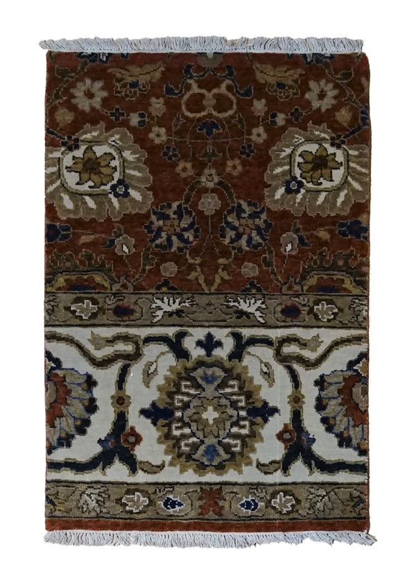 A34532 Oriental Rug Indian Handmade Area Traditional 2'1'' x 3'0'' -2x3- Red Floral Design