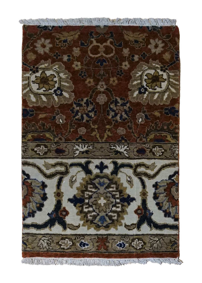 A34532 Oriental Rug Indian Handmade Area Traditional 2'1'' x 3'0'' -2x3- Red Floral Design