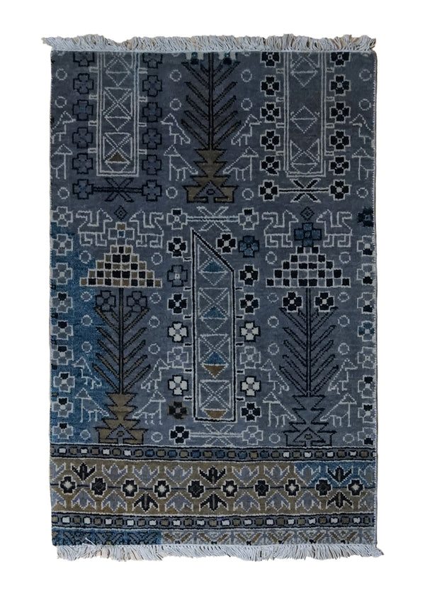 A34533 Oriental Rug Indian Handmade Area Transitional Tribal 2'0'' x 3'1'' -2x3- Blue Geometric Design