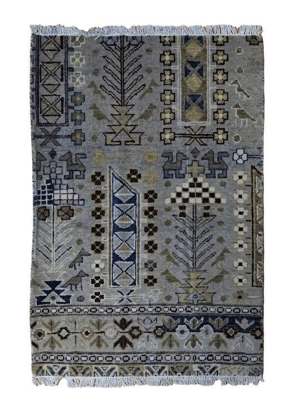 A34536 Oriental Rug Indian Handmade Area Transitional Tribal 2'1'' x 3'1'' -2x3- Blue Gray Geometric Design