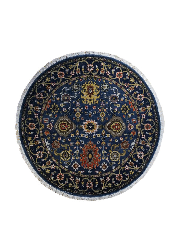 A34542 Oriental Rug Indian Handmade Round Transitional 4'3'' x 4'3'' -4x4- Blue Oushak Design