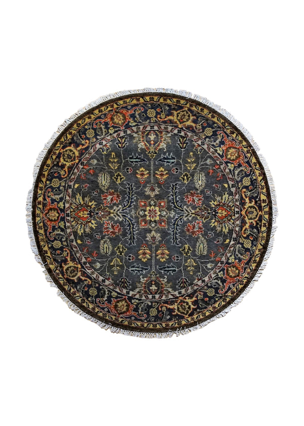 A34557 Oriental Rug Indian Handmade Round Transitional 4'0'' x 4'0'' -4x4- Yellow Gold Gray Heriz Design