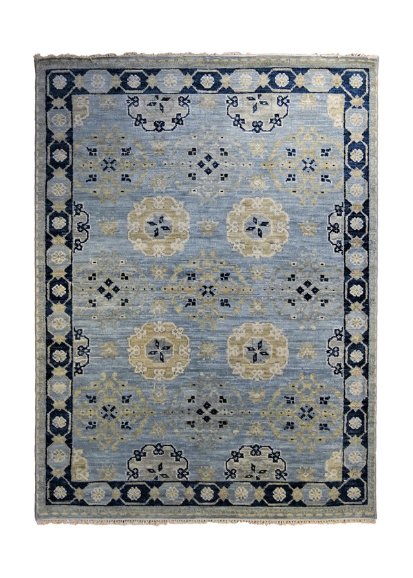 A34559 Oriental Rug Indian Handmade Area Transitional 5'2'' x 7'2'' -5x7- Blue Geometric Design