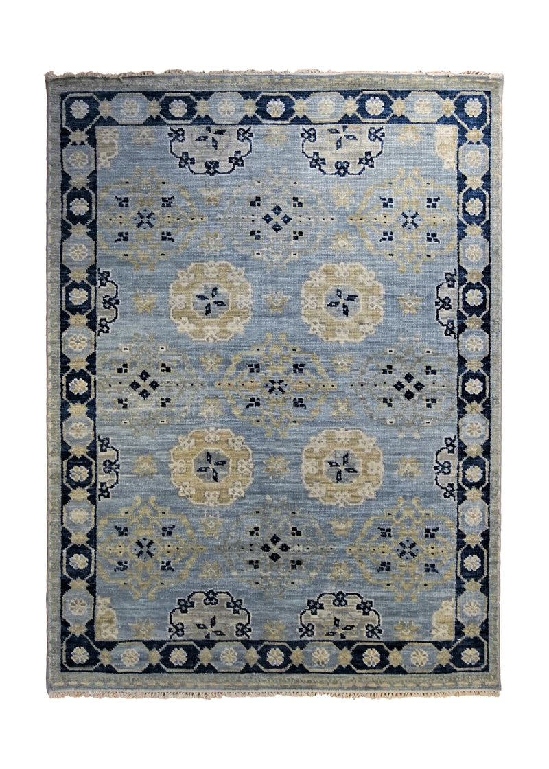 A34559 Oriental Rug Indian Handmade Area Transitional 5'2'' x 7'2'' -5x7- Blue Geometric Design