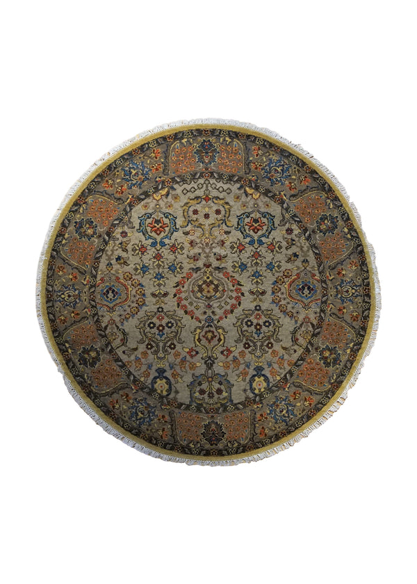 A34565 Oriental Rug Indian Handmade Round Traditional 5'2'' x 5'2'' -5x5- Whites Beige Floral Design