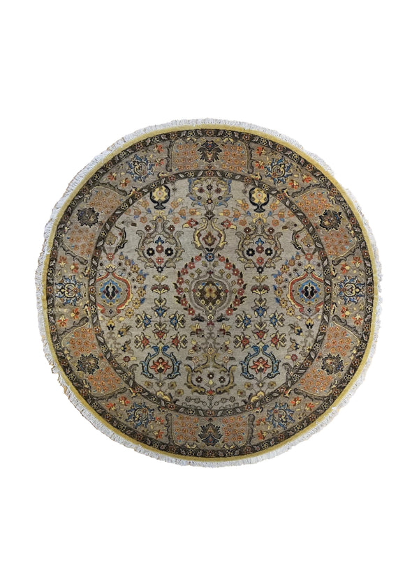 A34570 Oriental Rug Indian Handmade Round Traditional 5'12'' x 6'0'' -6x6- Whites Beige Floral Design