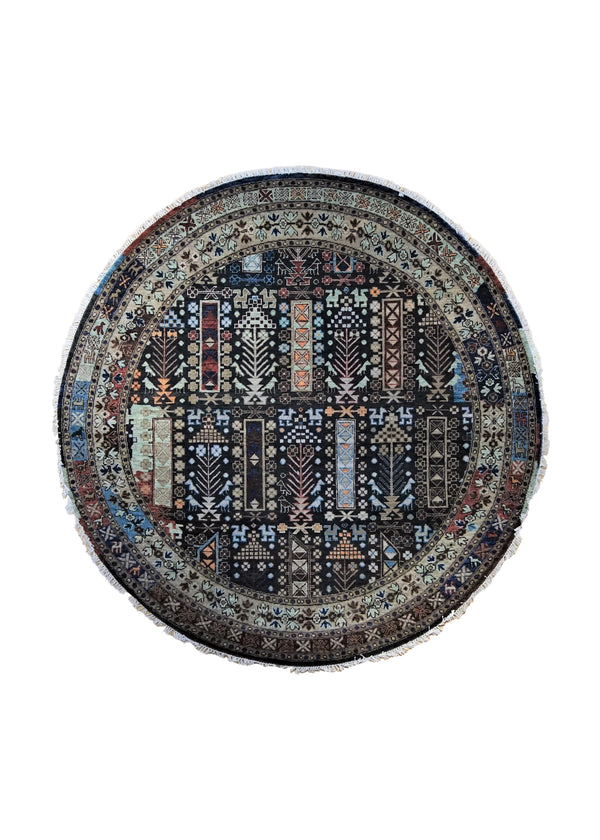 A34572 Oriental Rug Indian Handmade Round Transitional Tribal 5'12'' x 6'0'' -6x6- Blue Geometric Design