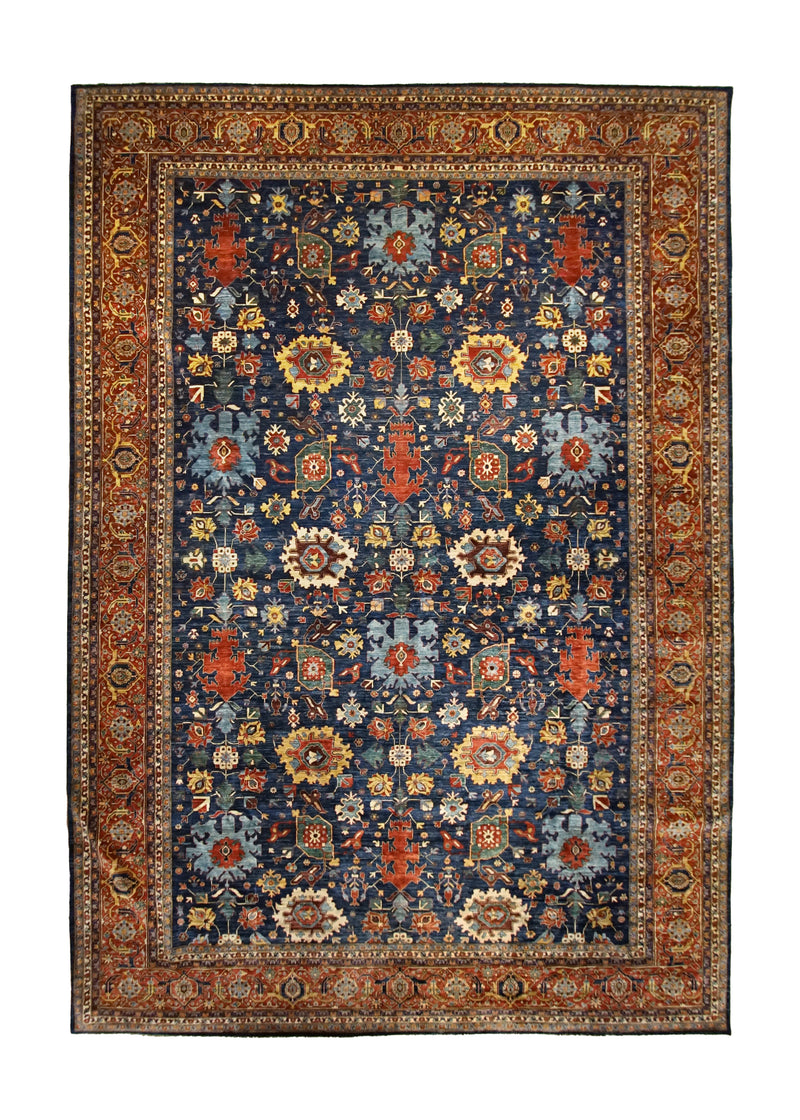 A34598 Oriental Rug Pakistani Handmade Area Transitional Tribal 12'4'' x 17'9'' -12x18- Blue Red Heriz Design