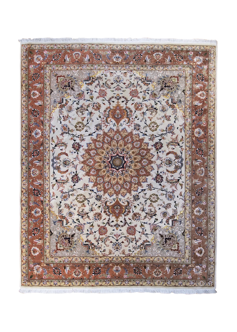 A34602 Persian Rug Tabriz Handmade Area Traditional 4'12'' x 6'4'' -5x6- Whites Beige Pink Floral Naghsh Design