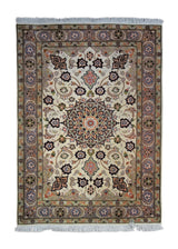 A34603 Persian Rug Tabriz Handmade Area Traditional 3'4'' x 4'8'' -3x5- Purple Whites Beige Floral Naghsh Design