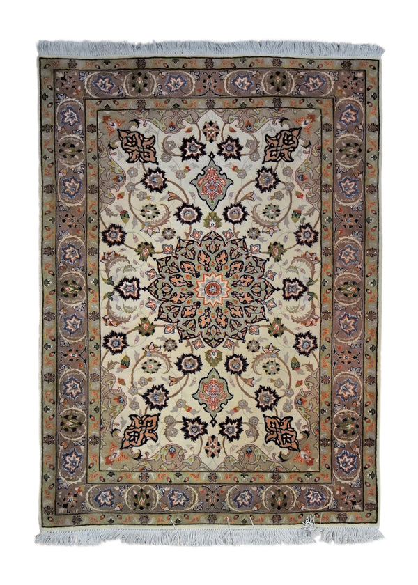 A34603 Persian Rug Tabriz Handmade Area Traditional 3'4'' x 4'8'' -3x5- Purple Whites Beige Floral Naghsh Design