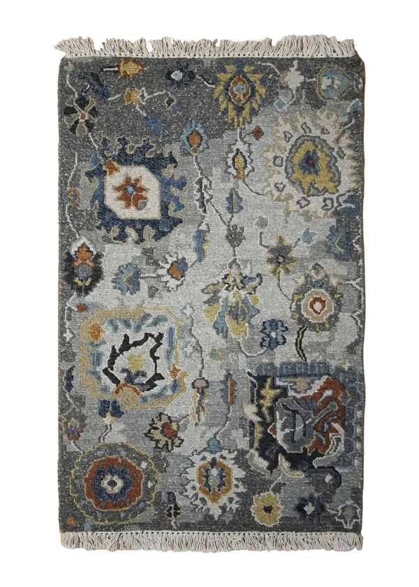 A34612 Oriental Rug Indian Handmade Area Transitional 2'0'' x 3'0'' -2x3- Blue Gray Soumak Oushak Design