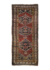 A34614 Persian Rug Bijar Handmade Runner Antique Traditional 4'2'' x 9'5'' -4x9- Red Geometric Design