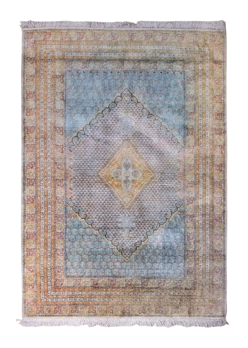 A34615 Oriental Rug Turkish Handmade Area Traditional 4'0'' x 5'9'' -4x6- Blue Floral Design