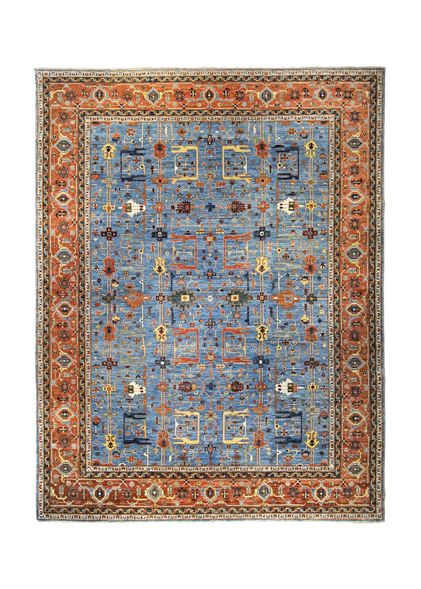 A34617 Oriental Rug Pakistani Handmade Area Transitional Tribal 9'10'' x 12'11'' -10x13- Blue Red Tree of Life Heriz Design
