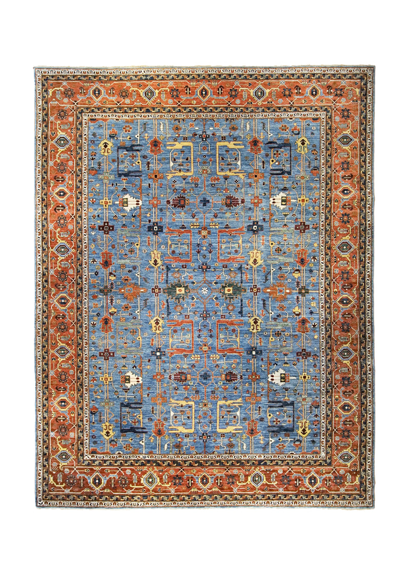 A34617 Oriental Rug Pakistani Handmade Area Transitional Tribal 9'10'' x 12'11'' -10x13- Blue Red Tree of Life Heriz Design