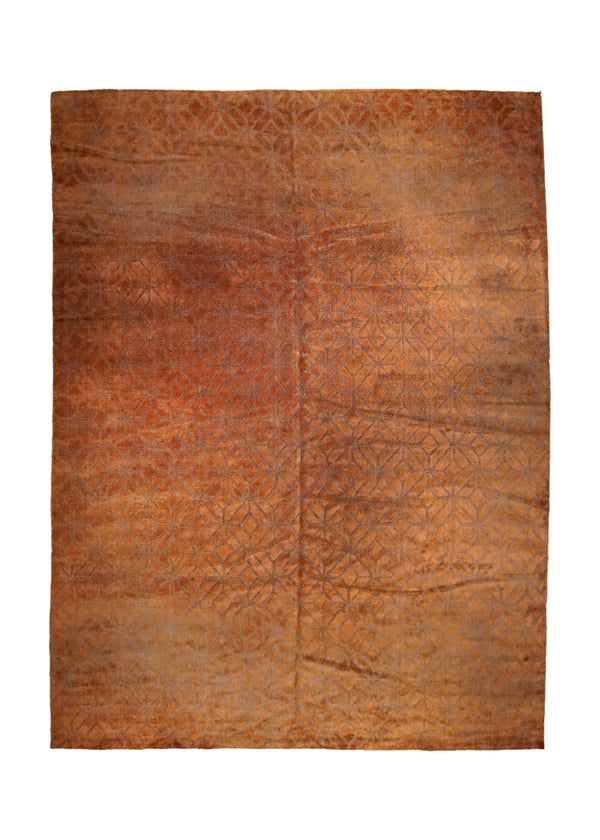 A34637 Oriental Rug Indian Handmade Area Modern 8'11'' x 11'11'' -9x12- Red Plain Geometric Design