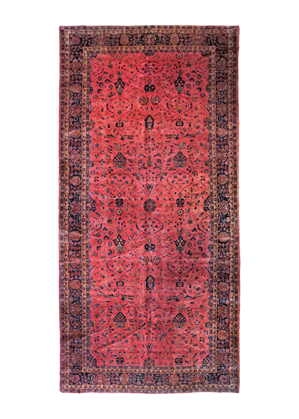 A34640 Persian Rug Kashan Handmade Area Antique Traditional 9'11'' x 20'4'' -10x20- Red Floral Design