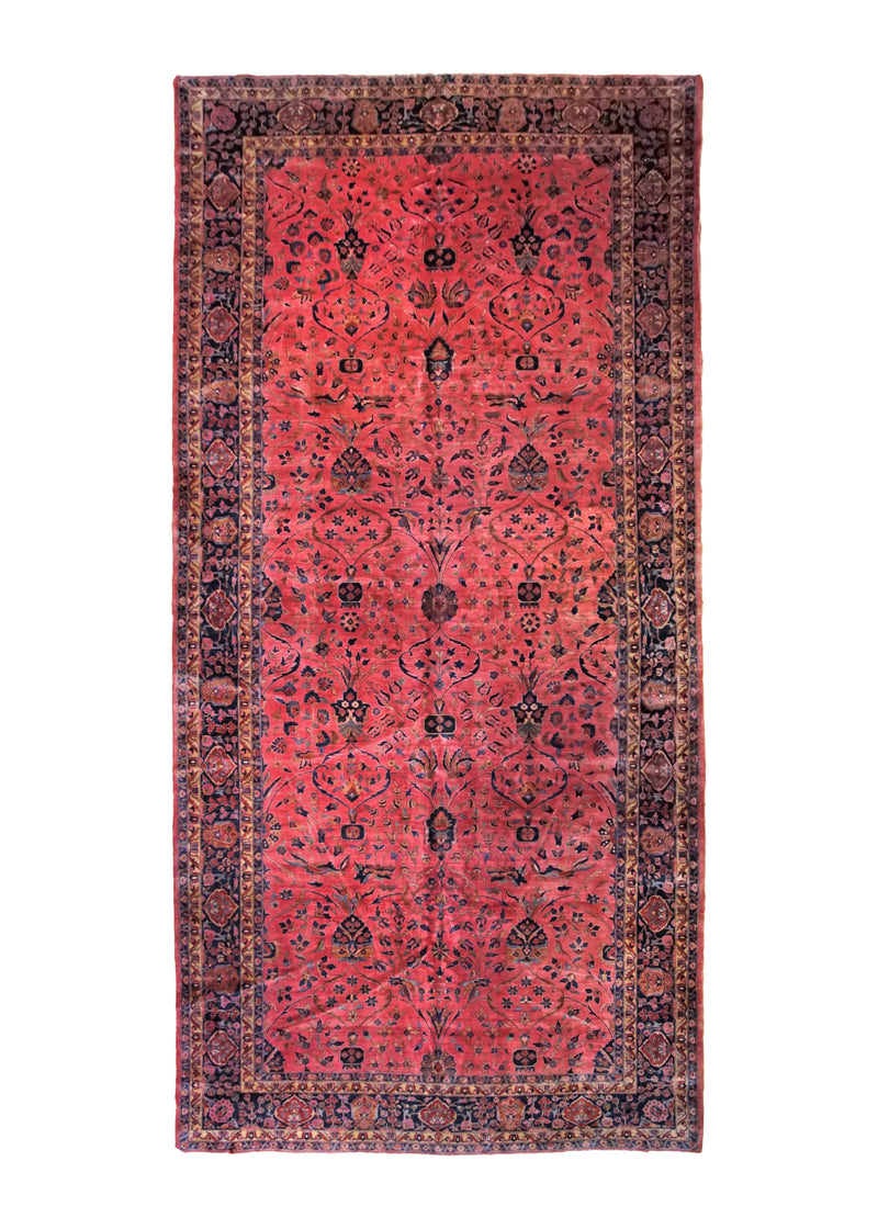 A34640 Persian Rug Kashan Handmade Area Antique Traditional 9'11'' x 20'4'' -10x20- Red Floral Design