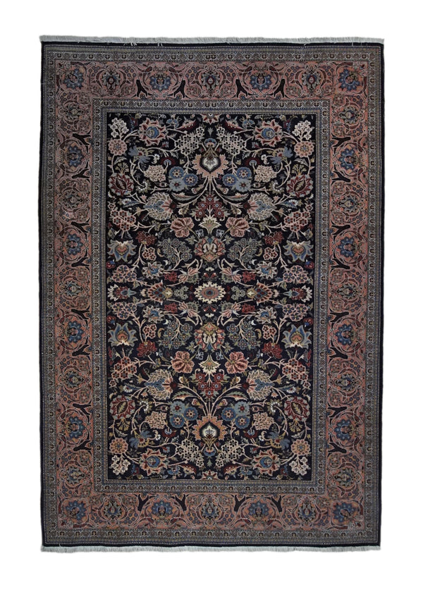 A34641 Oriental Rug Pakistani Handmade Area Traditional 4'7'' x 6'9'' -5x7- Black Pink Floral Design