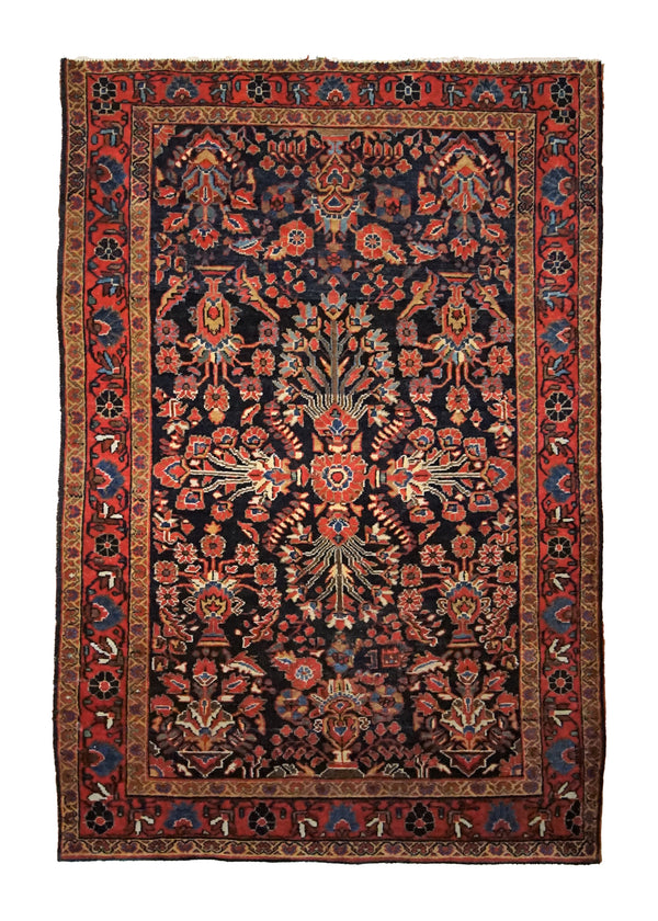 A34644 Persian Rug Sarouk Handmade Area Antique Traditional 3'5'' x 5'1'' -3x5- Blue Red Floral Design
