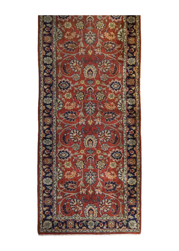 A34648 Oriental Rug Indian Handmade Runner Traditional 2'7'' x 7'11'' -3x8- Red Blue Floral Bhadohi Design