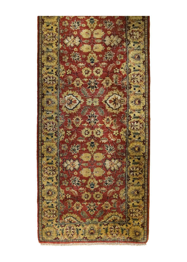 A34649 Oriental Rug Indian Handmade Runner Traditional 3'0'' x 7'8'' -3x8- Red Yellow Gold Floral Design