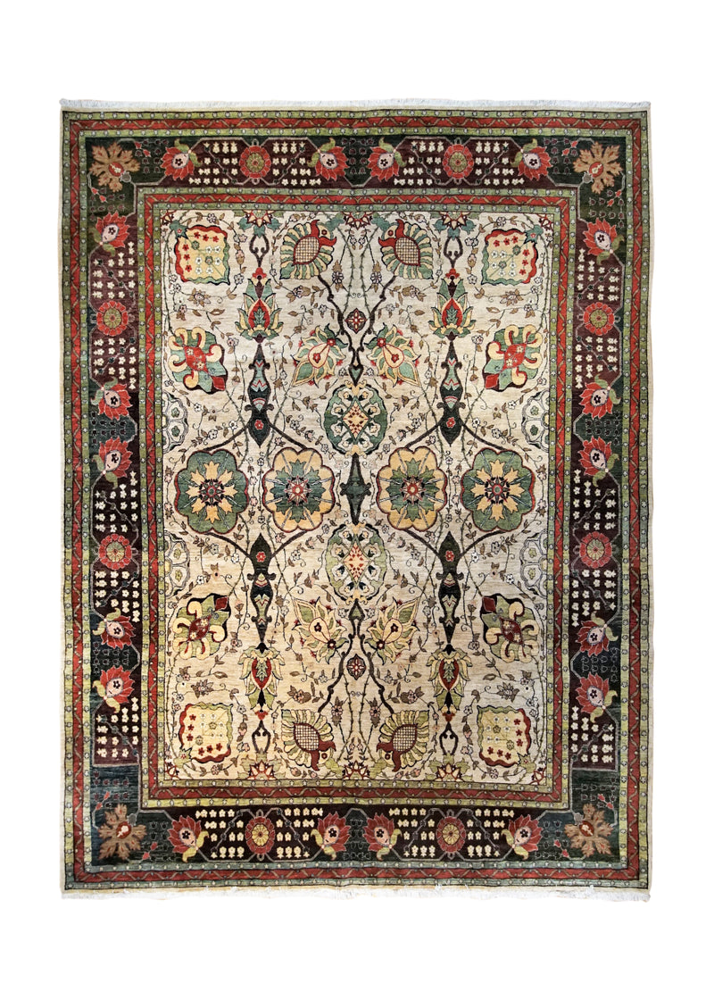 A34654 Oriental Rug Turkish Handmade Area Transitional 7'12'' x 10'11'' -8x11- Green Whites Beige Floral Design