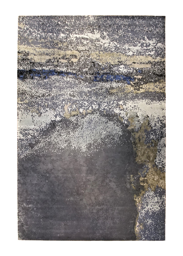 A34662 Oriental Rug Indian Handmade Area Modern 12'0'' x 18'4'' -12x18- Gray Abstract Splatter Design