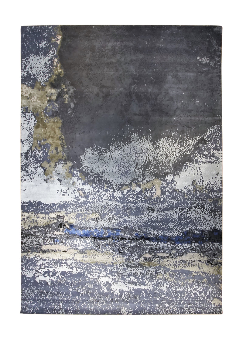A34666 Oriental Rug Indian Handmade Area Modern 10'1'' x 14'5'' -10x14- Gray Abstract Splatter Design
