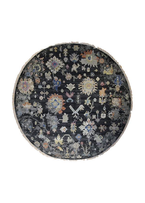 A34674 Oriental Rug Indian Handmade Round Transitional 7'12'' x 8'0'' -8x8- Black Oushak Design