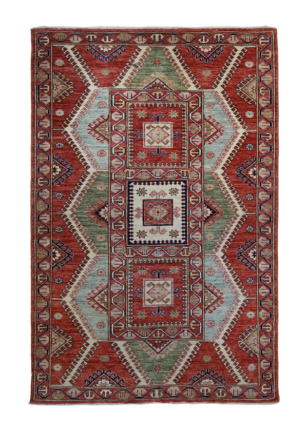 A34680 Oriental Rug Pakistani Handmade Area Transitional Tribal 4'7'' x 6'11'' -5x7- Red Geometric Design