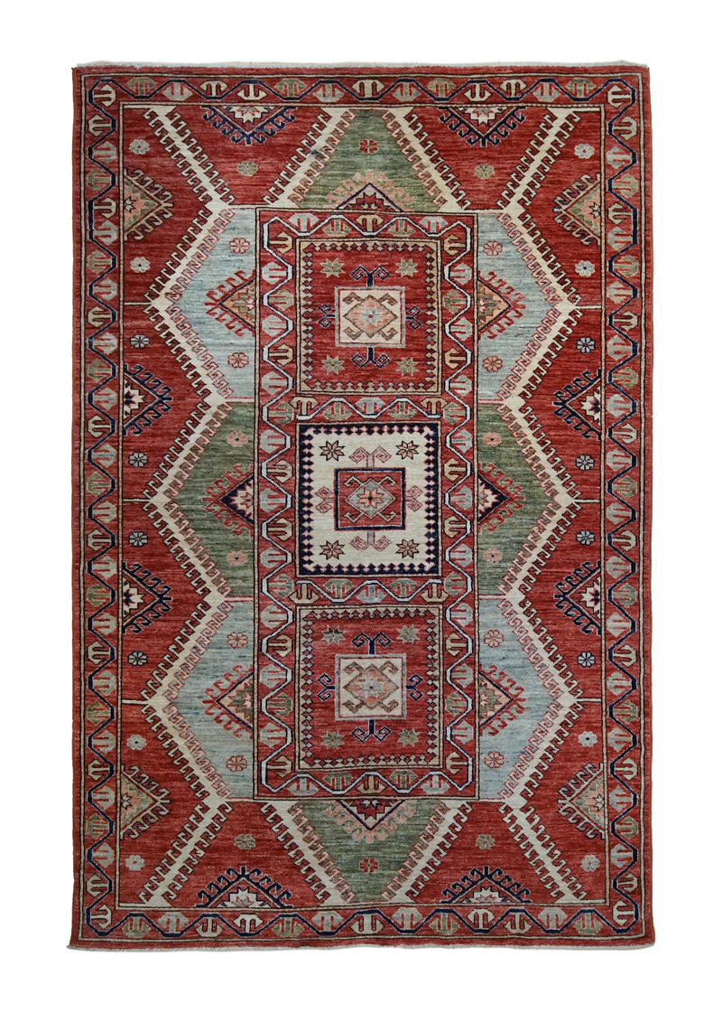 A34680 Oriental Rug Pakistani Handmade Area Transitional Tribal 4'7'' x 6'11'' -5x7- Red Geometric Design