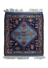 A34681 European Rug Handmade Square Tribal 3'3'' x 3'6'' -3x4- Blue Geometric Design