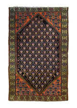 A34684 Persian Rug Hamadan Handmade Area Tribal 4'1'' x 6'5'' -4x6- Green Orange Floral Design