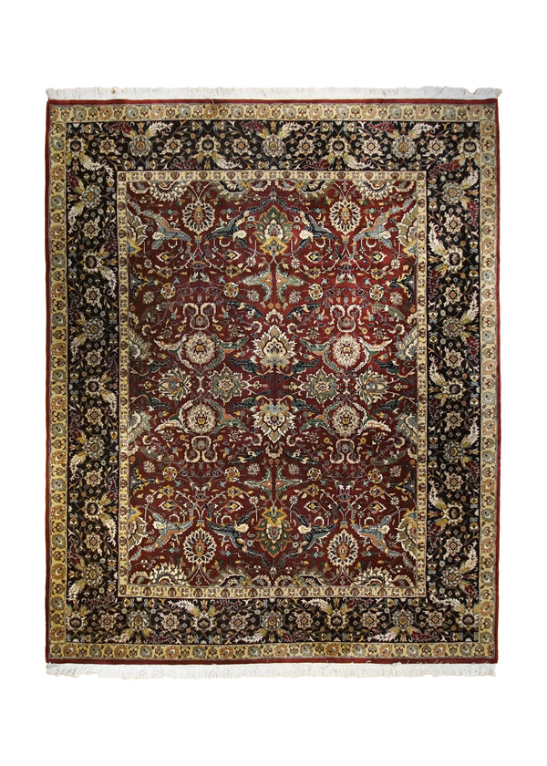 A34685 Oriental Rug Indian Handmade Area Traditional 8'1'' x 10'1'' -8x10- Green Red Floral Design