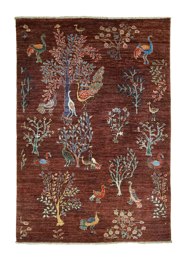 A34688 Oriental Rug Pakistani Handmade Area Transitional Tribal 3'4'' x 4'10'' -3x5- Purple Tree of Life Animals Gabbeh Design