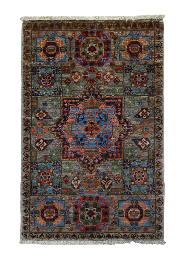 A34695 Oriental Rug Pakistani Handmade Area Transitional Tribal 1'11'' x 3'0'' -2x3- Green Mamluk Design