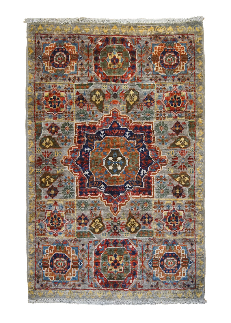 A34699 Oriental Rug Pakistani Handmade Area Transitional Tribal 1'11'' x 3'0'' -2x3- Whites Beige Green Mamluk Design