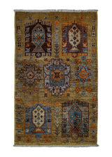 A34702 Oriental Rug Pakistani Handmade Area Transitional Tribal 1'10'' x 2'11'' -2x3- Yellow Gold Blue Geometric Design
