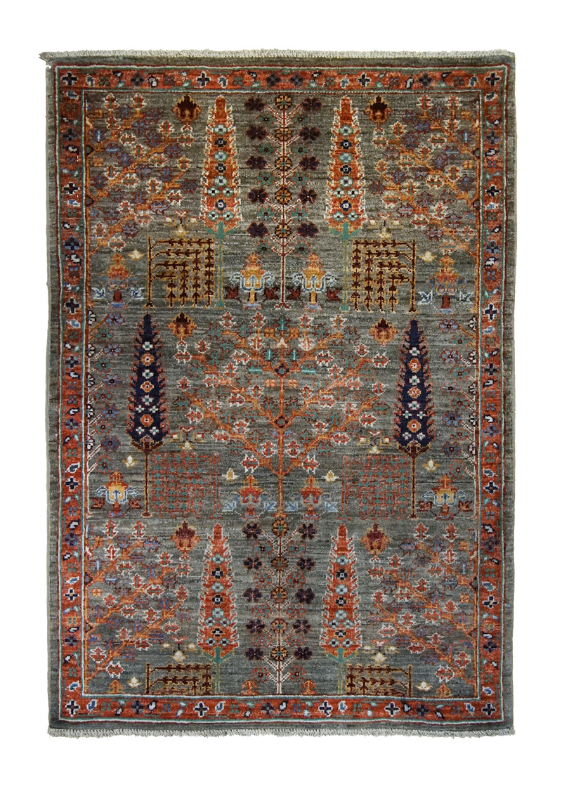 A34706 Oriental Rug Pakistani Handmade Area Transitional Tribal 2'9'' x 3'11'' -3x4- Green Orange Tree of Life Bakhshayesh Design