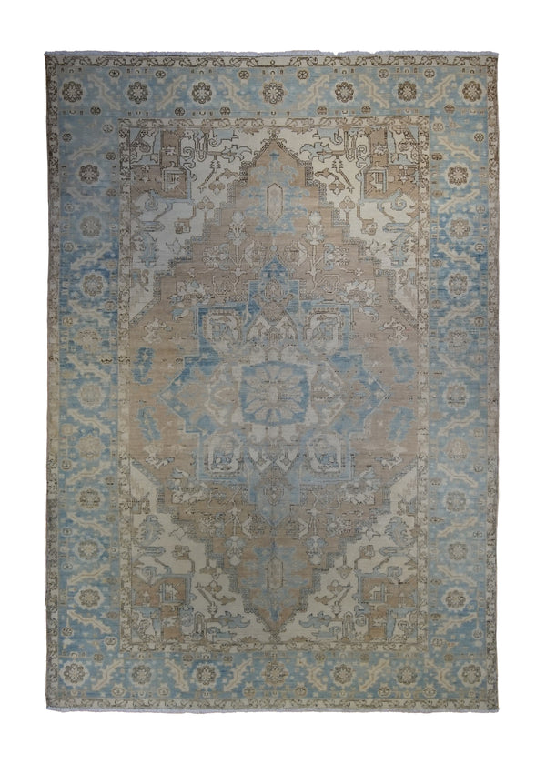 A34709 Oriental Rug Pakistani Handmade Area Transitional Neutral 6'1'' x 8'10'' -6x9- Whites Beige Blue Silver Wash Geometric Heriz Design