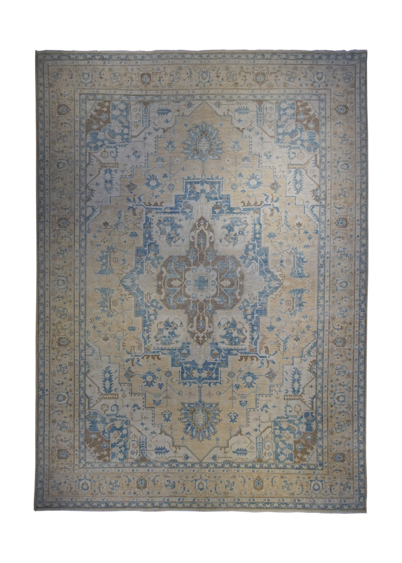 A34711 Oriental Rug Pakistani Handmade Area Transitional Neutral 9'8'' x 13'10'' -10x14- Whites Beige Blue Silver Wash Geometric Heriz Design