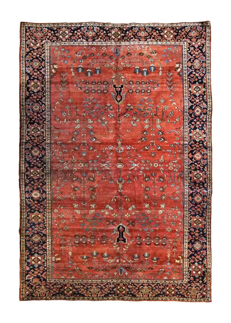 A34716 Persian Rug Sarouk Handmade Area Antique Traditional 6'9'' x 10'4'' -7x10- Red Floral Design