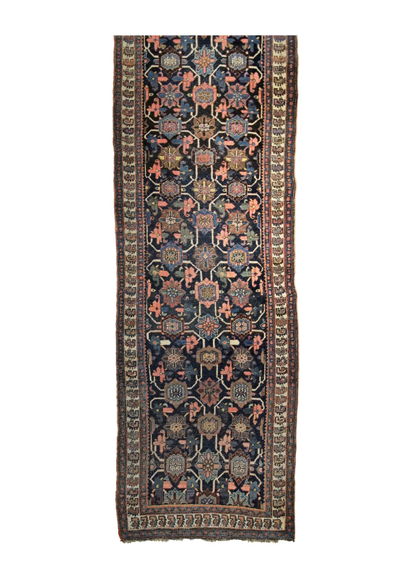 A34718 Persian Rug Bijar Handmade Runner Antique Traditional 3'3'' x 18'6'' -3x19- Blue Red Geometric Design
